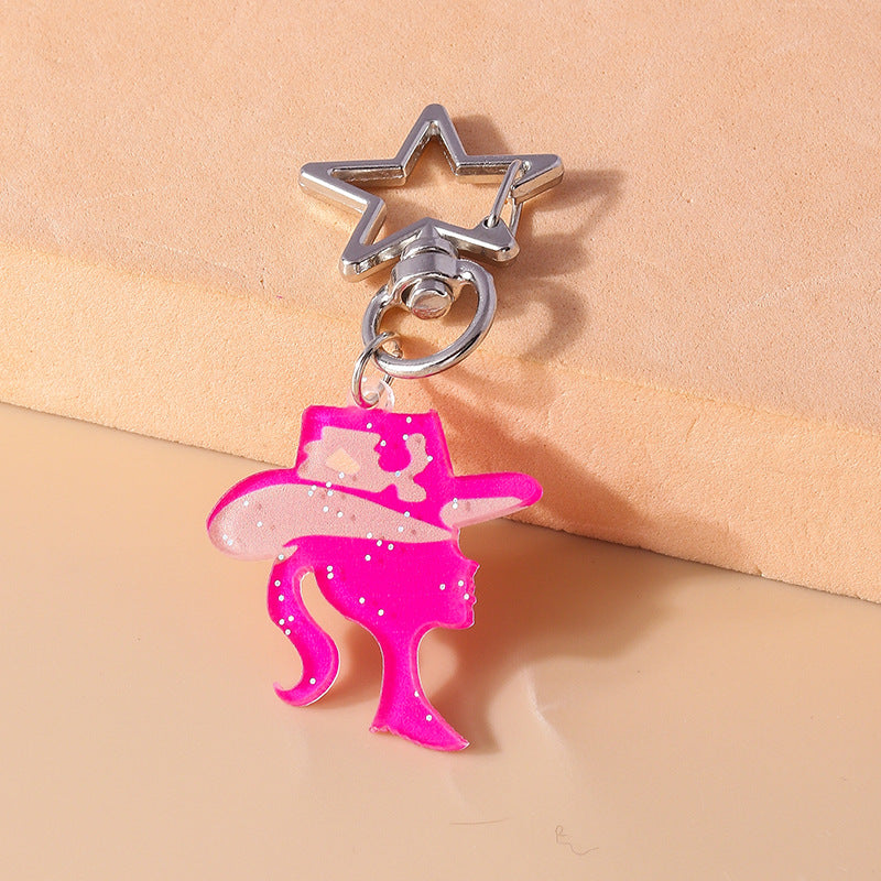 Wholesale Western Cowboy Ball Pink Acrylic Keychain